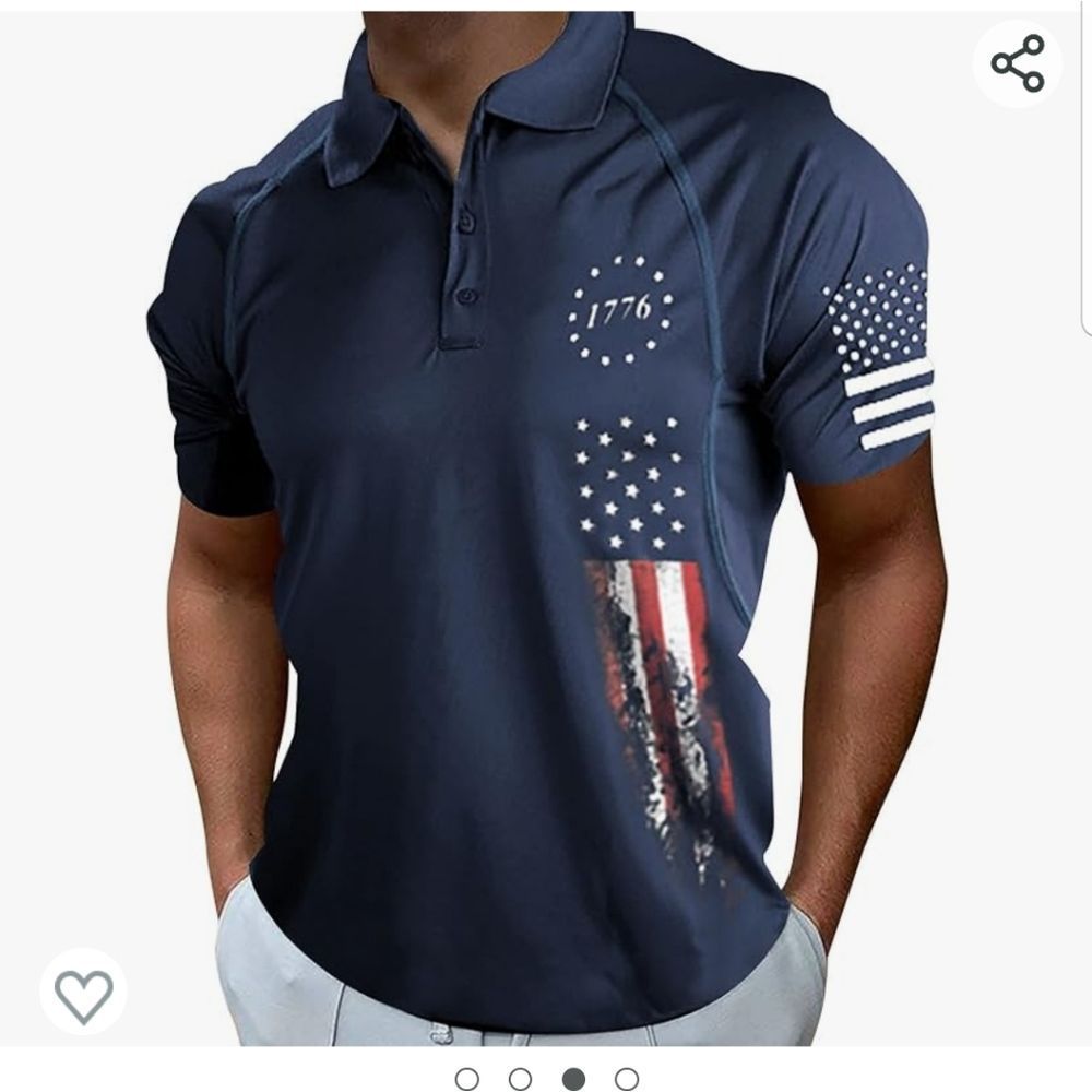 Polo Shirts Mens 4th of July Shirt Short Sleeve Stretch Slim Fit T Shirts L